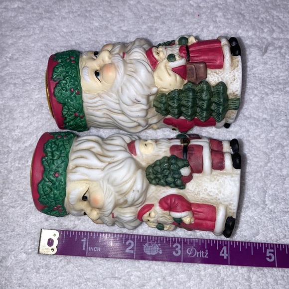 VTG; Set of 2 - Santa Claus 4 3/4 by 2 inch ceramic - Taper Candle Holders - Picture 6 of 6